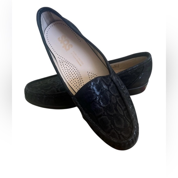 SAS Black Leather snake print Loafers Comfortable Flats - Picture 8 of 8